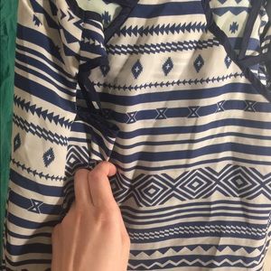 Blue/White geometric cut out tank